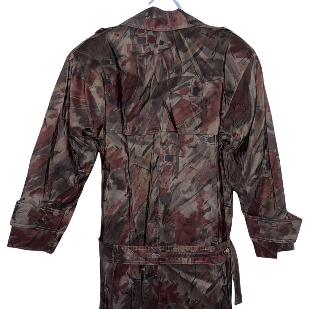 London Fog Vintage 1990's Abstract Wool Lined Long Trench Rain Coat 6 Petite - Picture 6 of 8